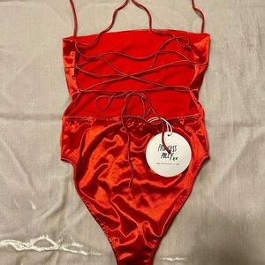 Princess Polly Fiery Red Satin Bodysuit